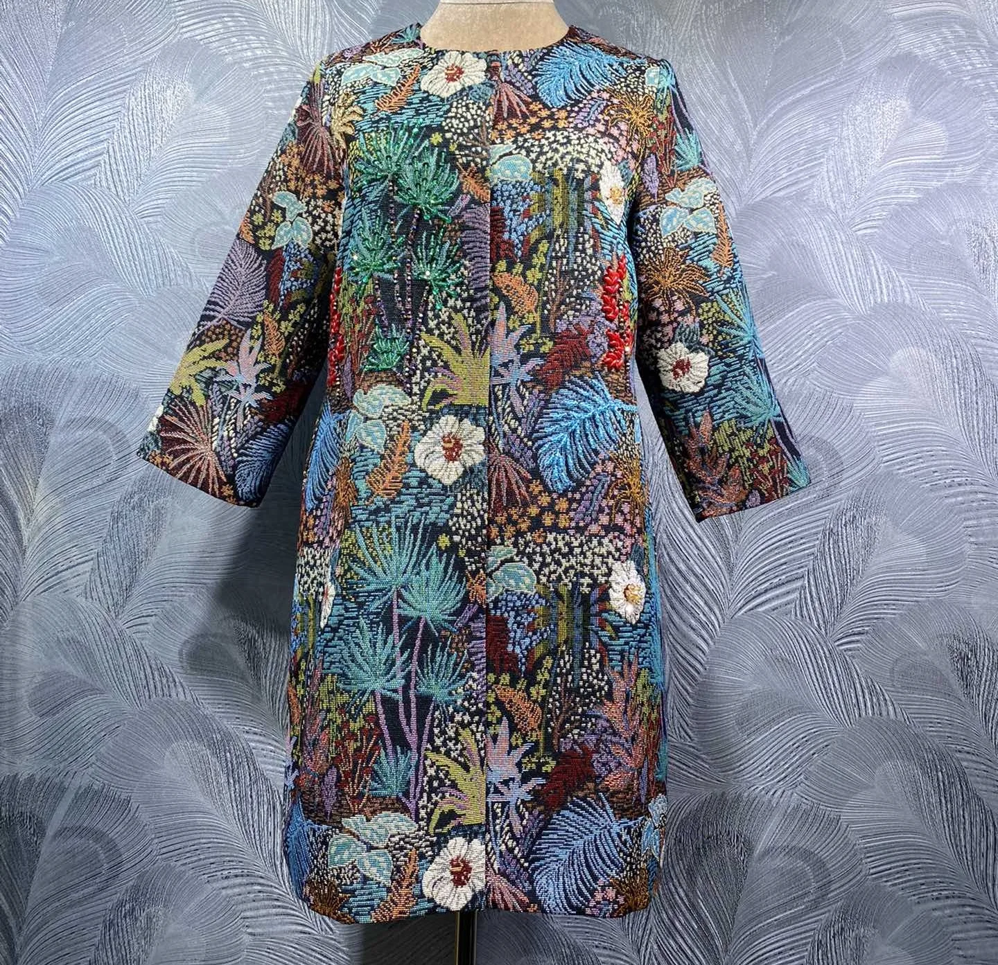 Vintage Retro Coat Outerwear 2025 Autumn Winter Fashionable Women Hand Made Beading Covered Button Elegant Long Coats Female