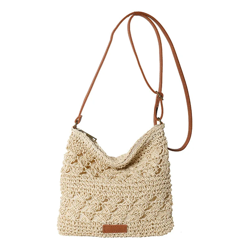 

Полая соломенная сумка через плечо для женщин, плетеная вручную сумка на плечо, женская сумка для пляжного отдыха, повседневная сумка-мессенджер