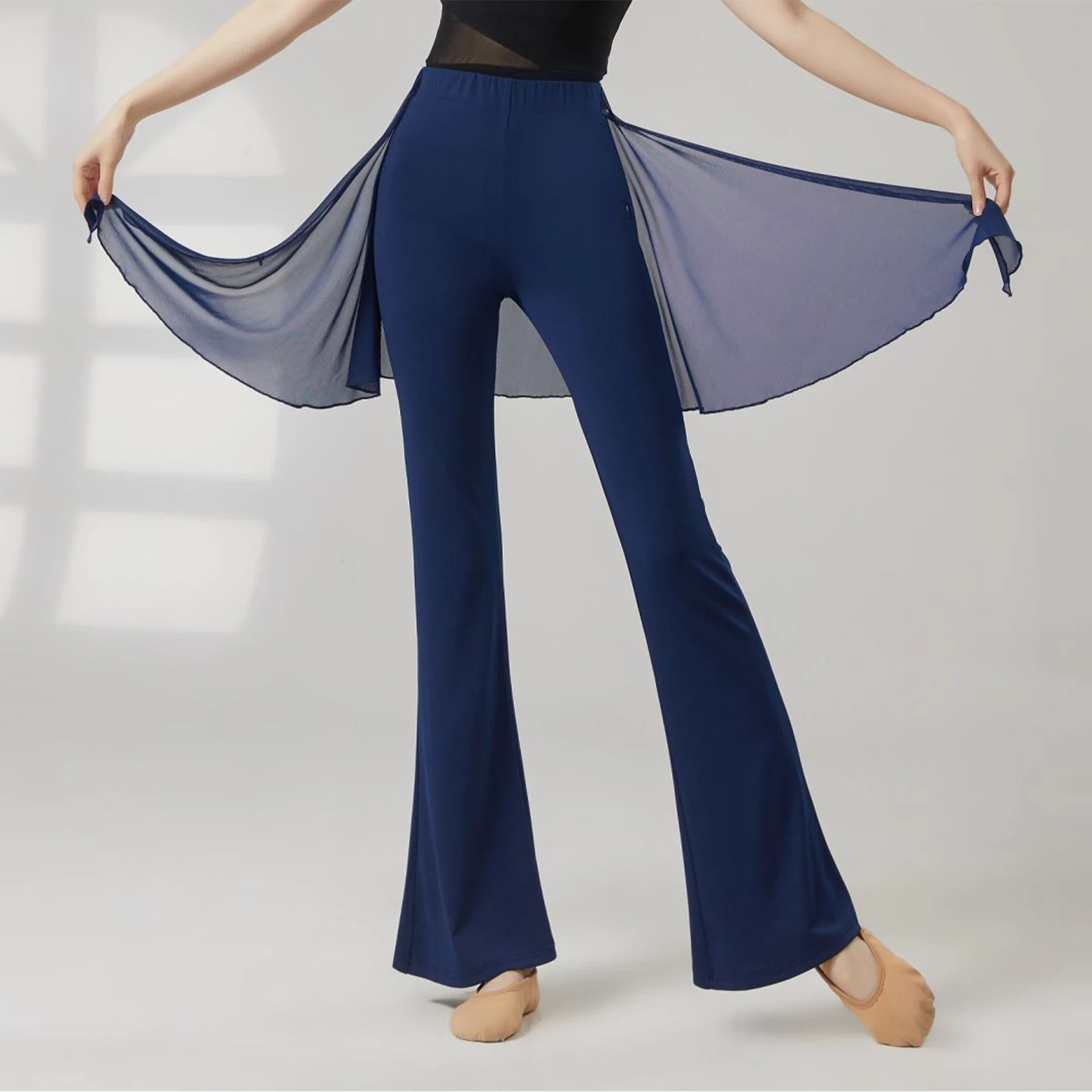 

Women Dance Fake Two-piece Pants Long Flared Pants with Overlay Hip Wrap Dance Costume for Lyrical Modern Dance Ballet Dancewear