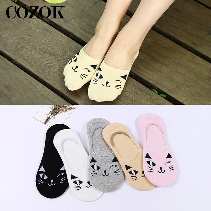 3 pary kobiet głęboki dekolt łódź skarpetki bawełna oddychająca miękka kot kreskówkowy Kawaii dziewczyna pani niewidzialna skarpetka kapcie lato moda Sox — zdjęcie 5