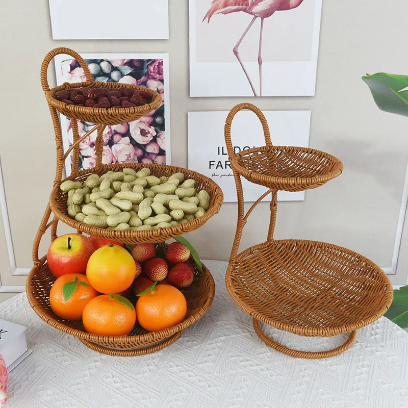 

Round Multi layer Imitation Vine Weaving Storage Basket Home Restaurant Kitchen Hotel Candy Snack Fruit Tray Baskets