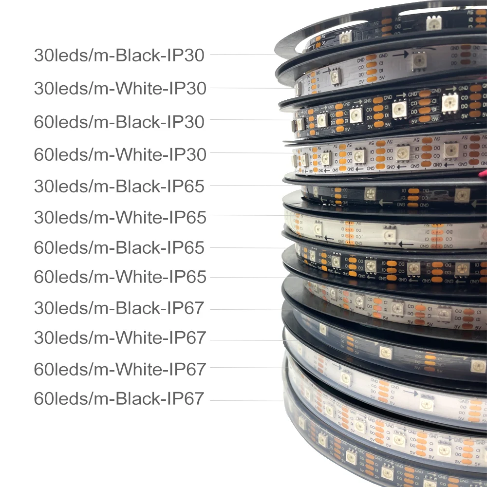 UPS Shipping 5mX10pcs/pack DC5V SMD5050 APA102 SK9822 DATA Clock Seperately Individually Addressable Smart Led Pixel Strip light