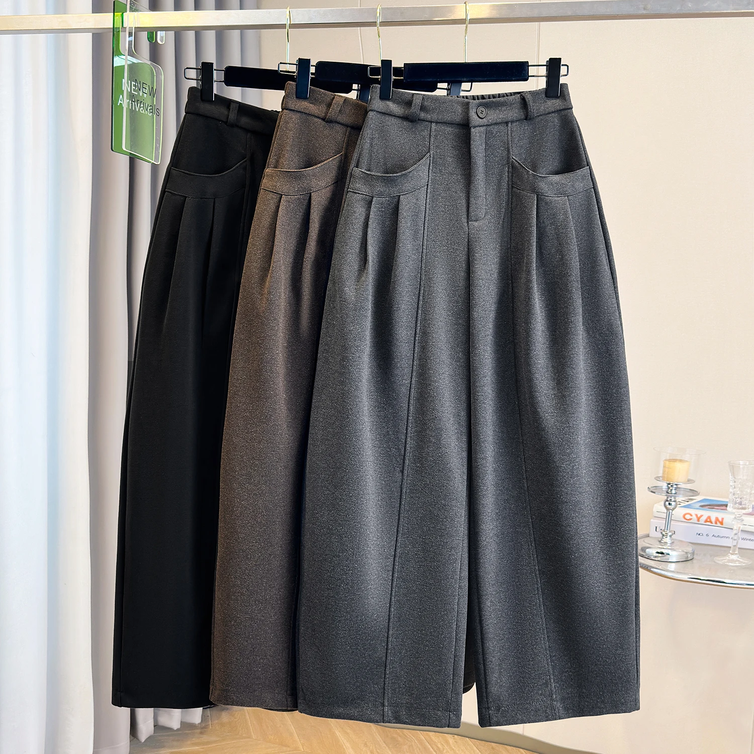 High Waist Wide Leg Suit Pants Women's Casual Trousers Autumn Winter New Style Woolen Knife  Loose Folded Long Pants