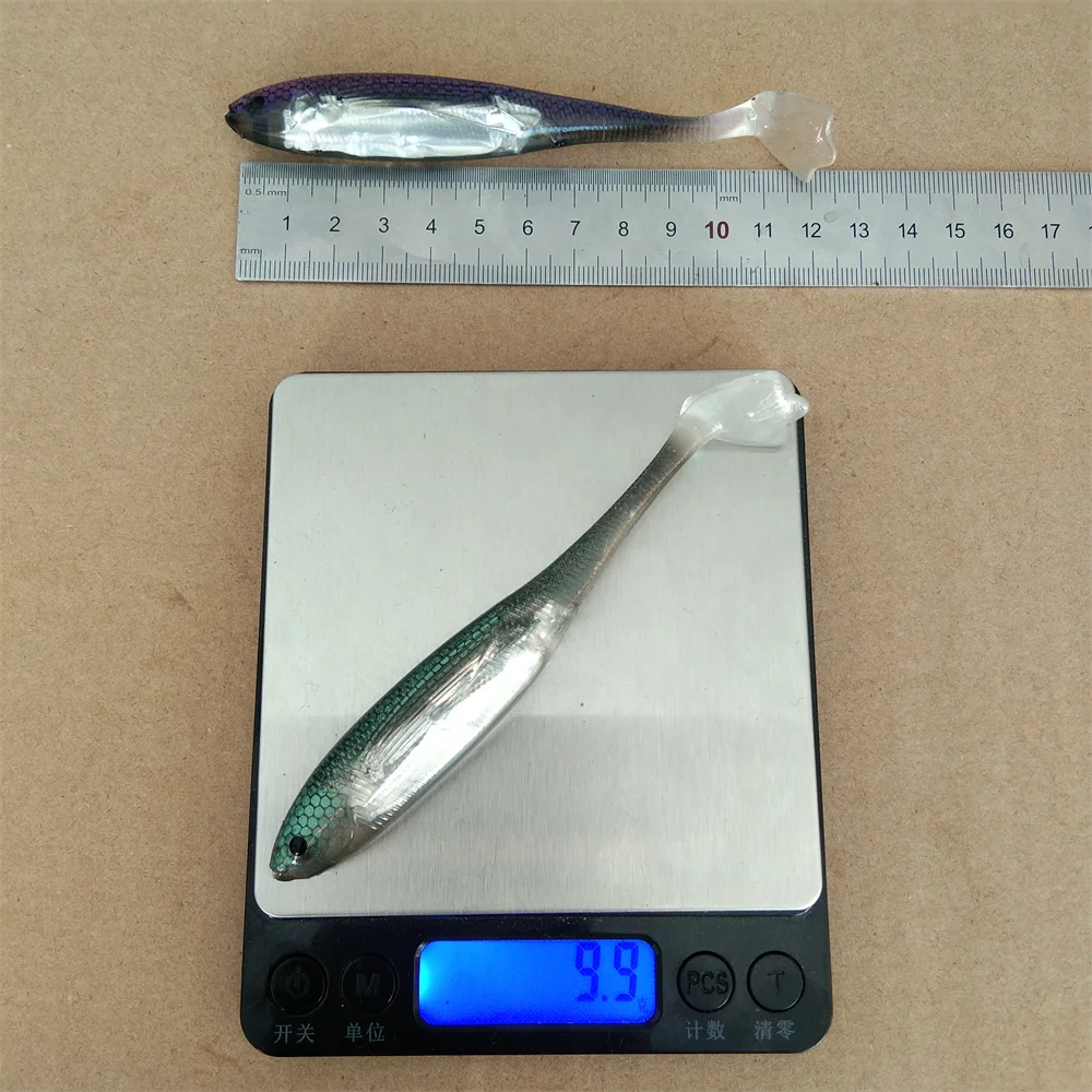 Swolfy 4 Stück 12 cm 9,9 g weicher Köder, Swimbait, Paddelschwanz, weicher Kunststoffköder, Shad-Köder, Regenbogenfarben, Pailletten-Swimbait, weicher Wurm