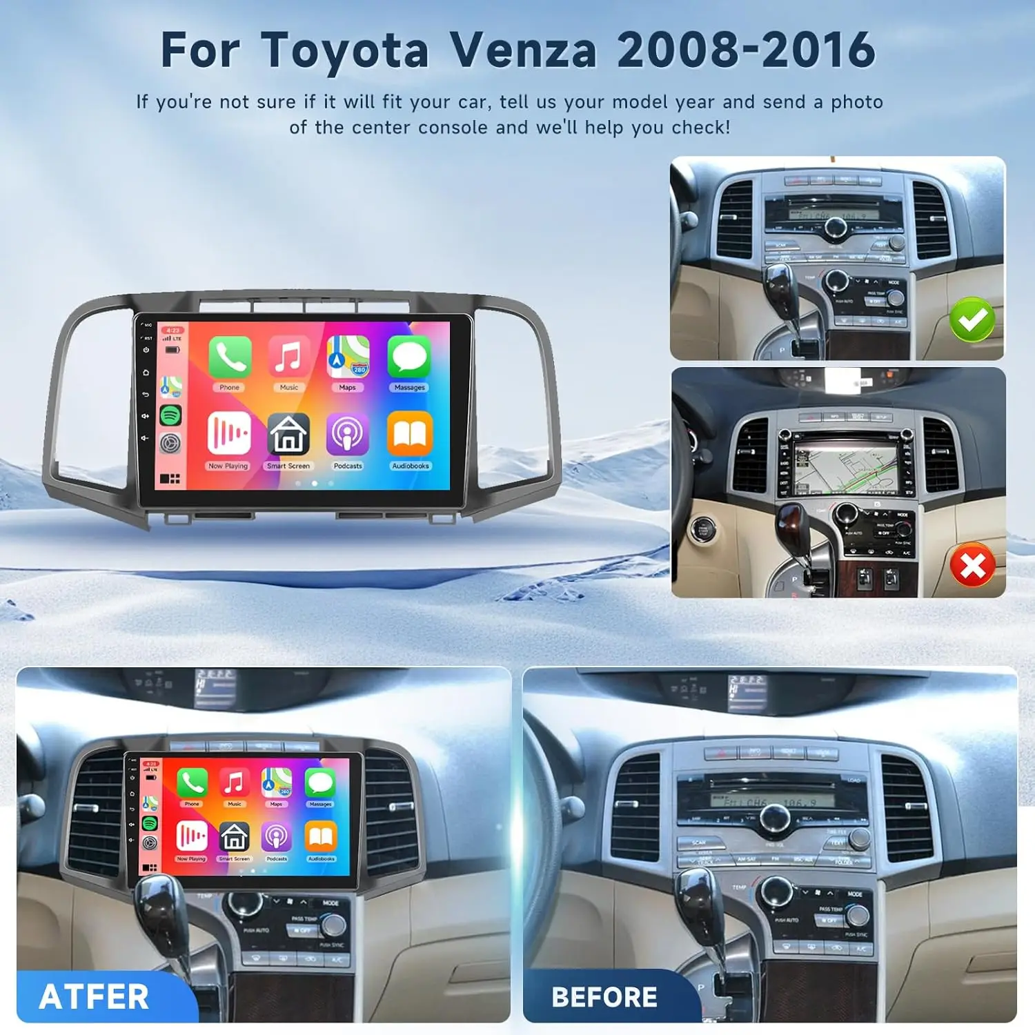 New 9 inch Android 13 4+64 Touch Car Radio Stereo GPS Navigation For Toyota Venza 2008-2016 Support Wireless Carplay GPS WiFi Bluetooth FM Voice Control SWC Backup Camera Car Video Player