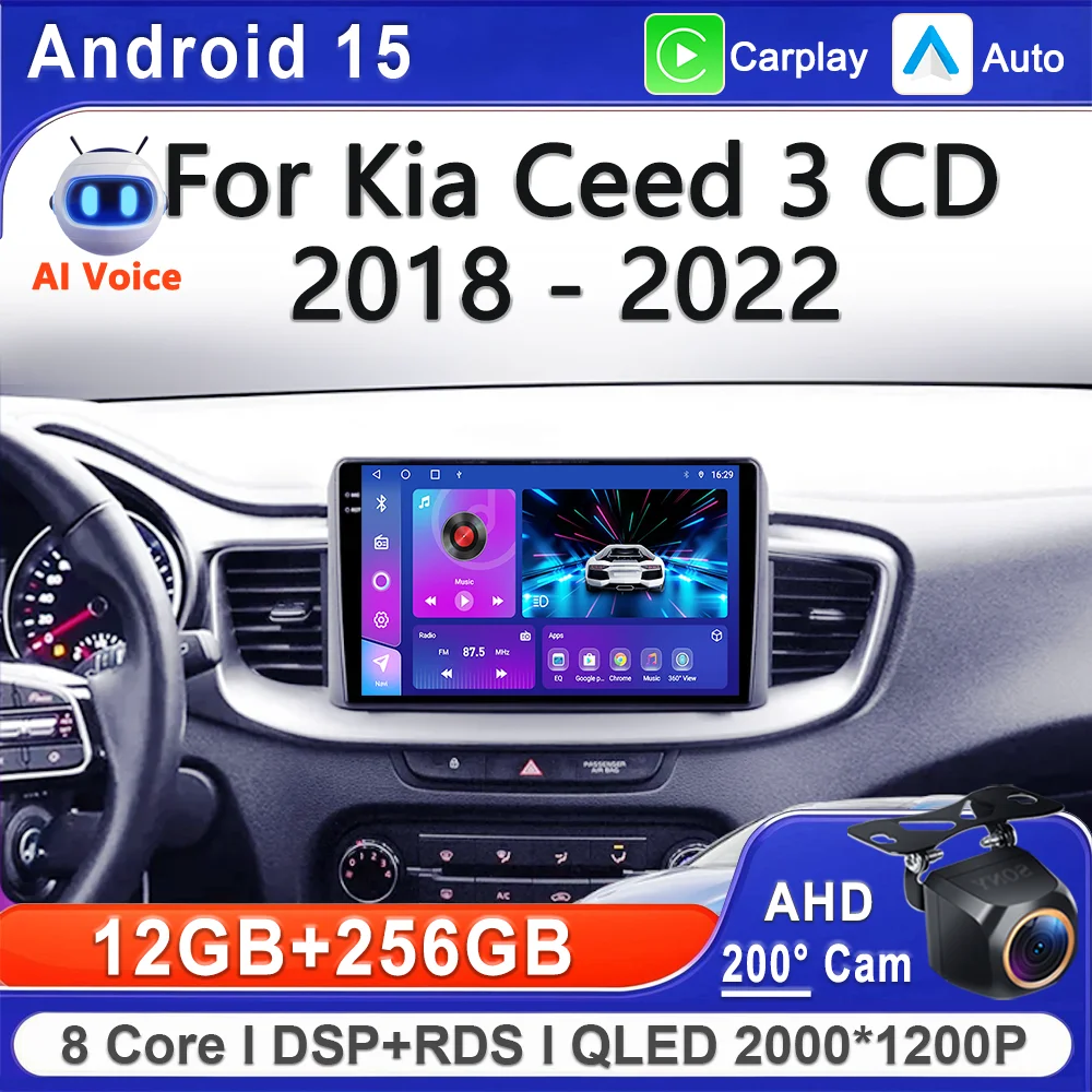 Android 16 Car Stereo For Kia Ceed 3 CD 2018 - 2022 Head Unit GPS Navigation High-performance CPU GPS Multimedia Video DVD Car