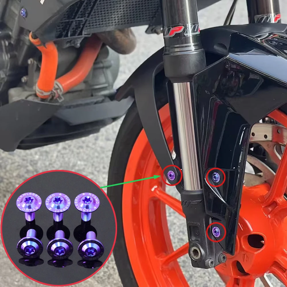 FLAWLESSTI Gr5 perno de titanio disco de freno ABS disco tanque de aceite pinza delantera guardabarros horquilla Pedal deflector perno para KTM 390 250 Duke