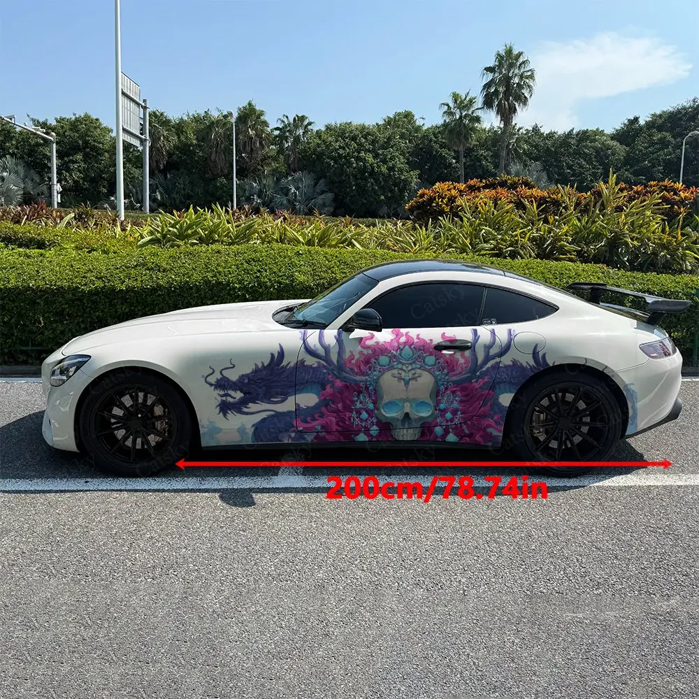 2pcs Double Dragon Antler Wraith Car Side Wraps, Self-Adhesive PVC Waterproof & Scratch-Resistant Stickers, Car Accessory Gift