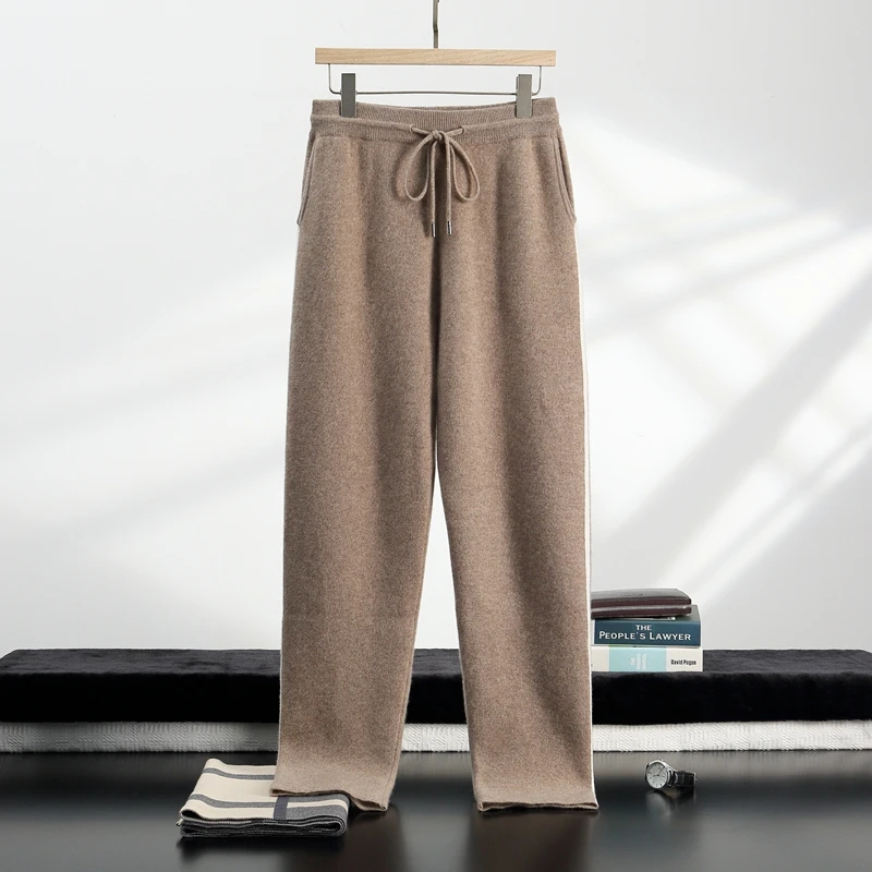 

Men's new autumn and winter cashmere pants air layer jacquard thick woolen pants loose business comfort knitted casual pants