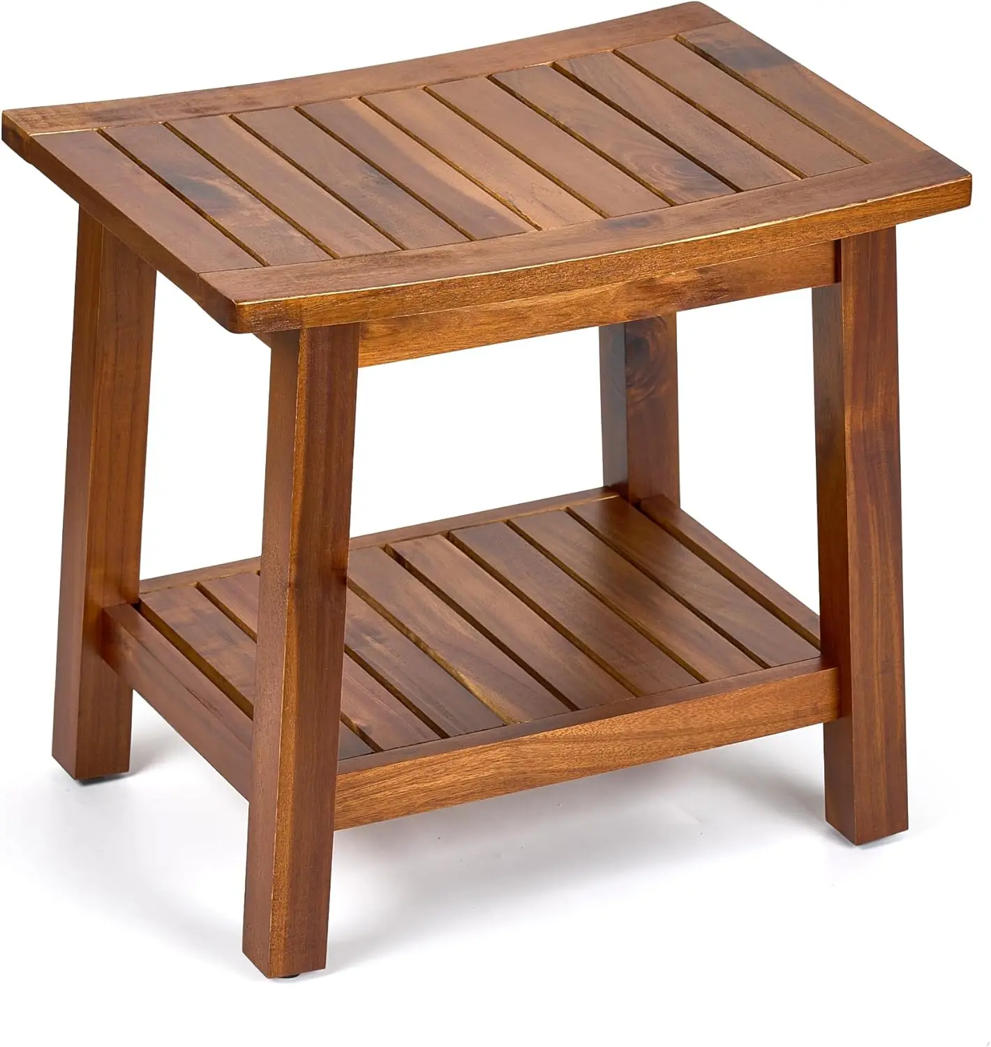 

Outdoor Shower Bench, 20" Solid Acacia Wood Shower Stool Waterproof Shower Seat with Storage Shelf for Bathroom - SB001