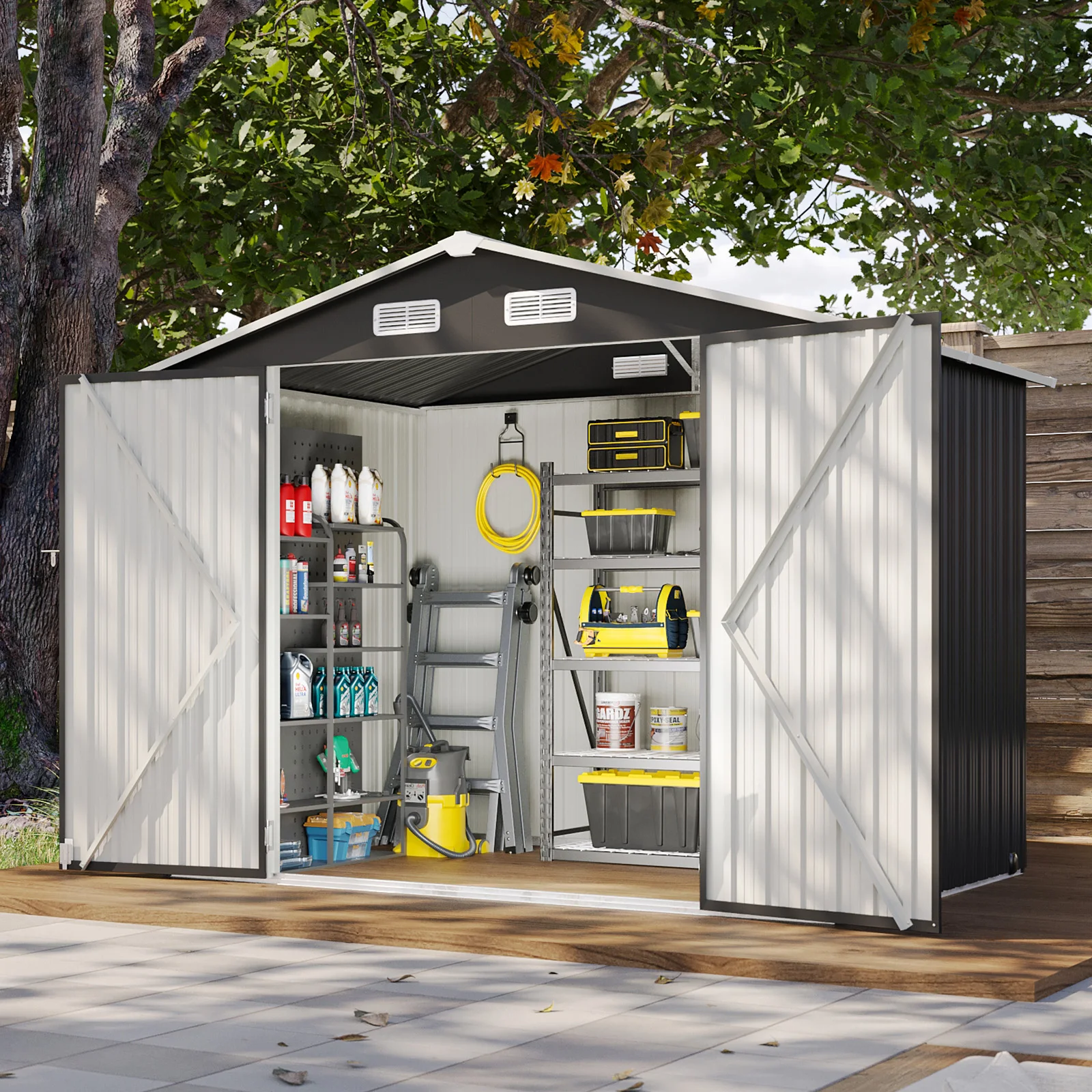 7.8’ x 5.8’ Outdoor Metal Storage Shed, Steel Utility Tool Shed Storage with Lockable Doors for Backyard, Garden, Lawn and Patio