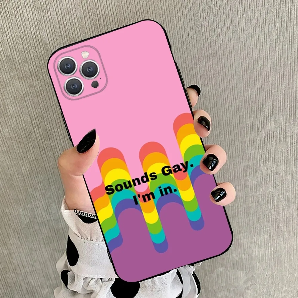 Gay Lesbian LGBT Rainbow Phone Case For iPhone 15,14,13,12,11,Plus,Pro Max,XS,X,XR,SE,Mini,8,7 Soft Silicone Black Cover image 5