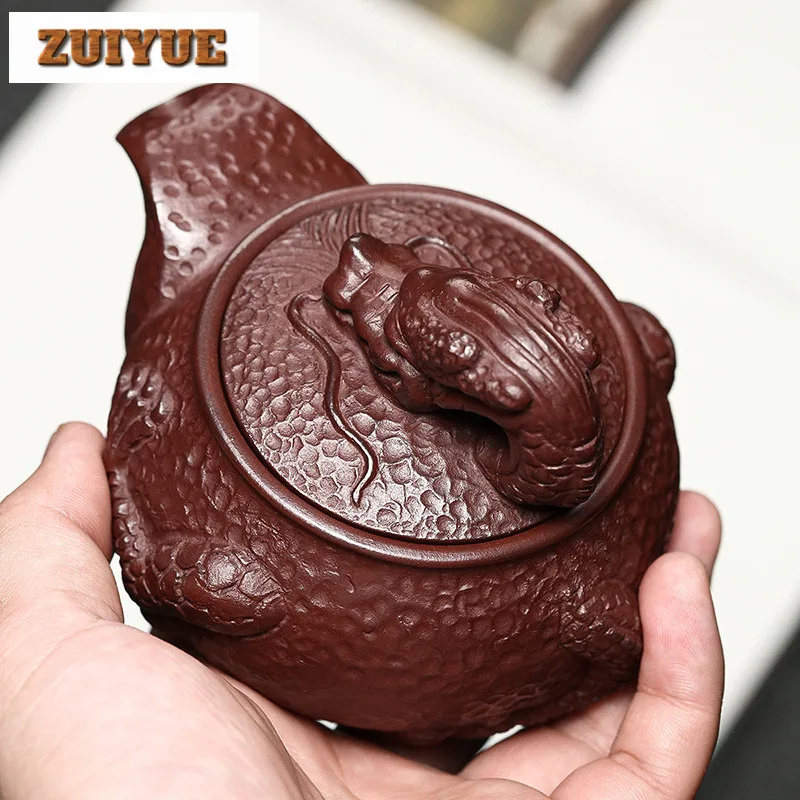 240ml Vintage Yixing Purple Clay Teapots Handmade Dragon Pot Raw Ore Stone Red Mud Kettle With Strainer Zisha Tea Set Decoration