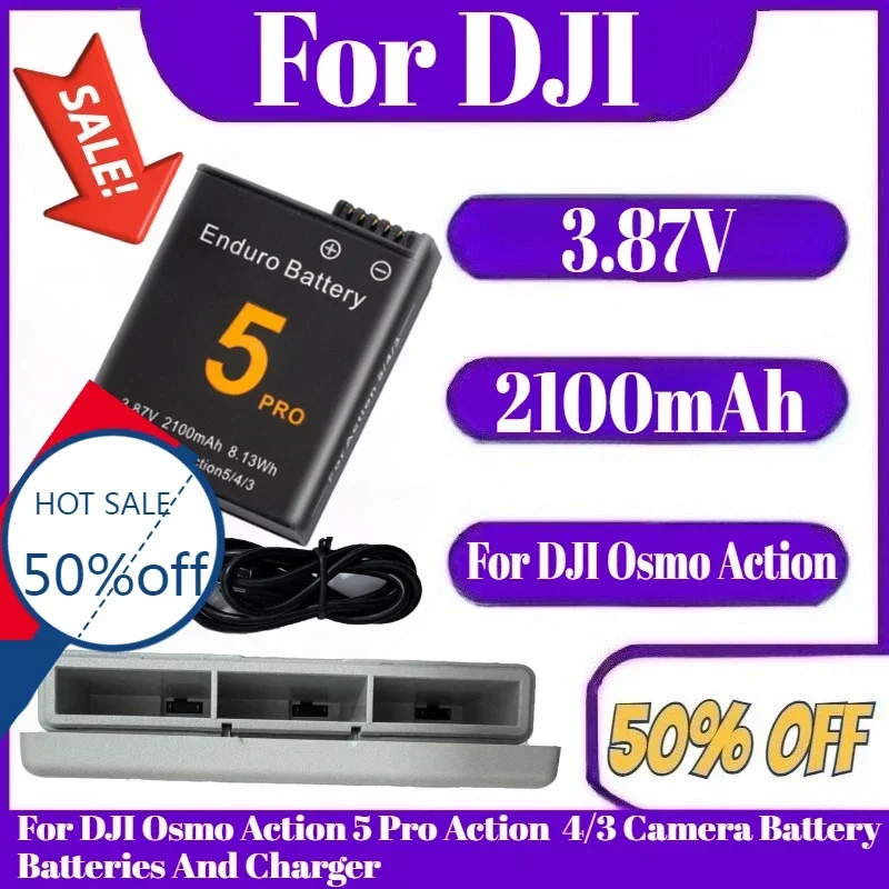 

2100mAh 3.87V For DJI Osmo Action 5 Pro Action 4 Camera Battery Batteries And Charger For DJI Osmo Action 4/3 Accessories