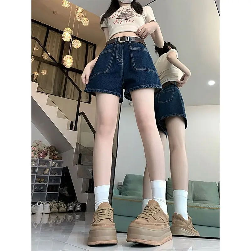 Thin Light Color Loose Straight Denim Shorts for Women