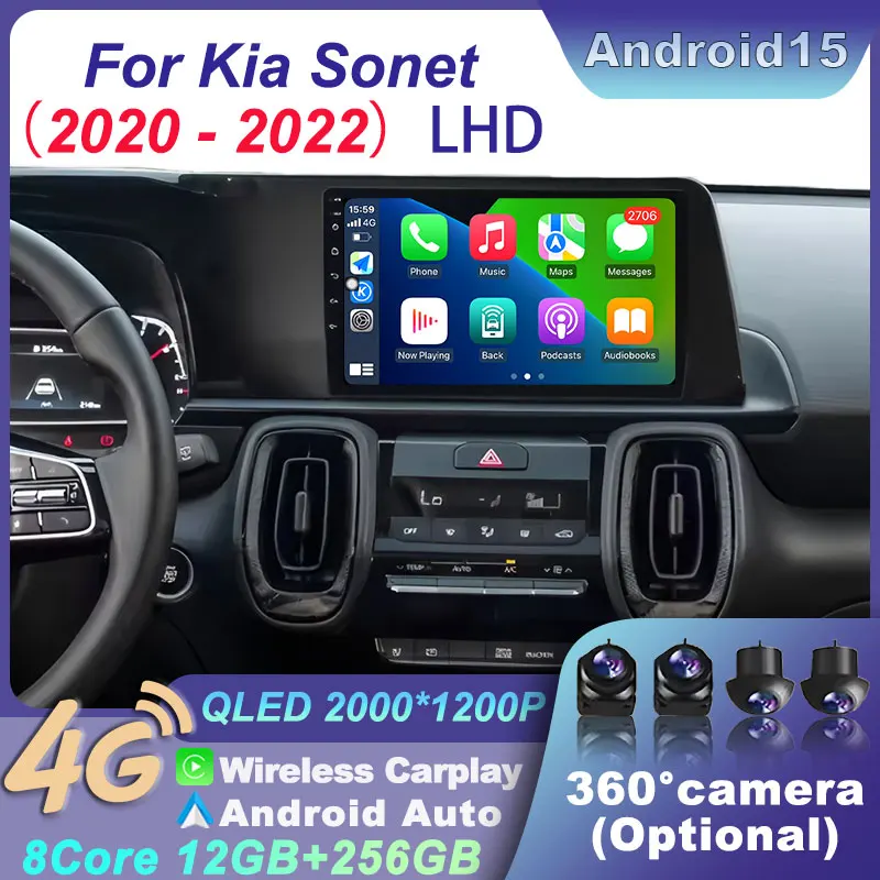

Android 15 for Kia Sonet 2020 - 2022 LHD Wireless Car Radio Navigation Multimedia BT CarPlay Auto Video Player WIFI stereo GPS