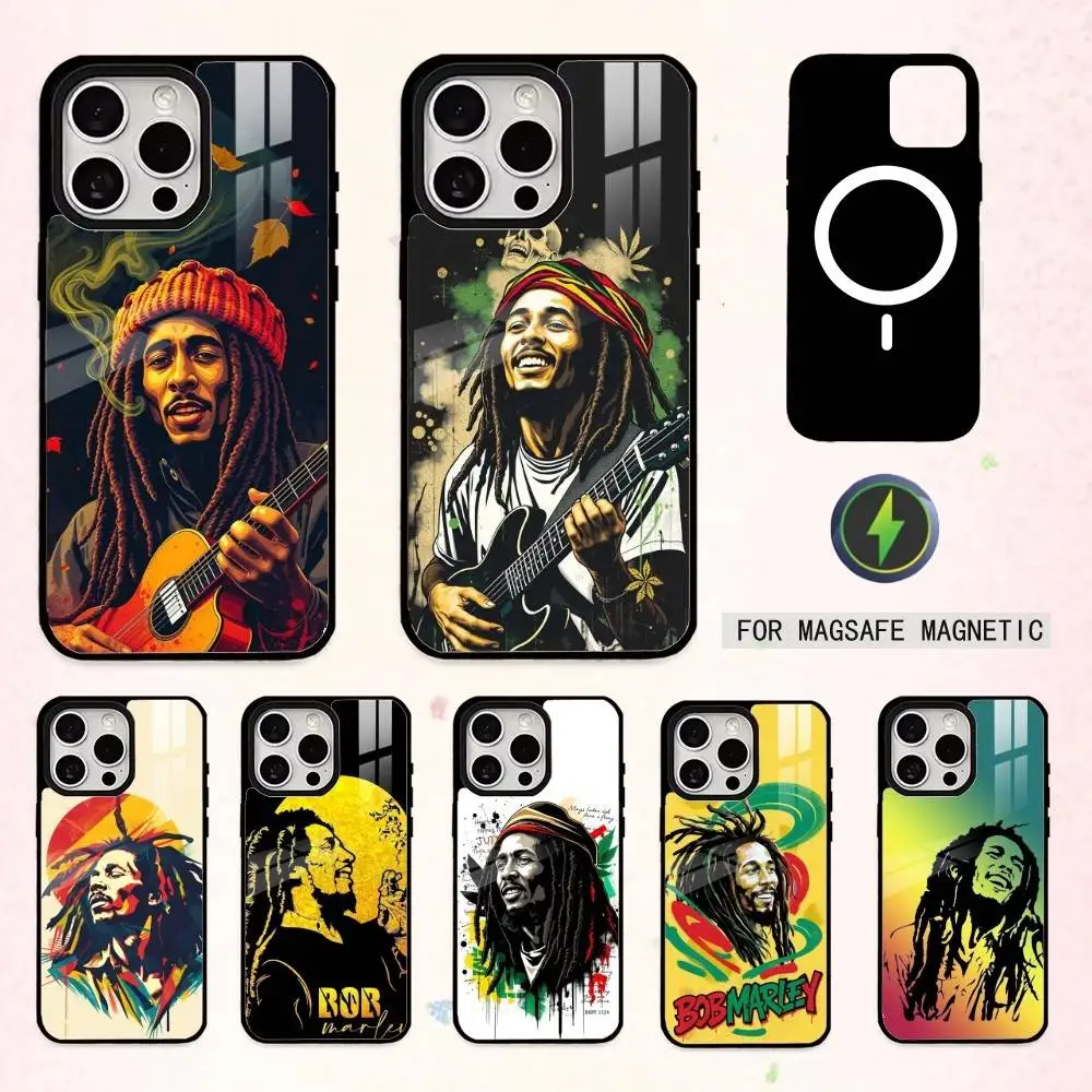 

B-Bob Marley Reggae Rasta Merch Phone Case For iPhone17,16,15,14,13,12,11 Plus,Pro Max Magnetic For Magsafe Wireless Charging
