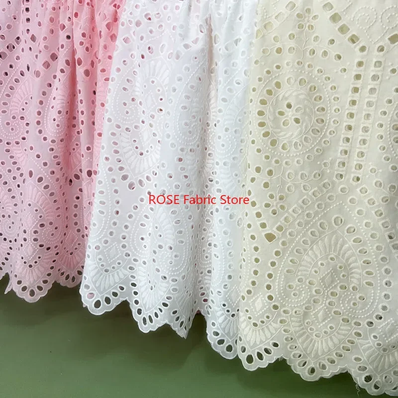 

3 Colors Flower Hollow-out Embroidered Cotton Fabric For Dress, Shirt, Clothing Fabric, DIY Sewing Accessories Width130cm 1Yard