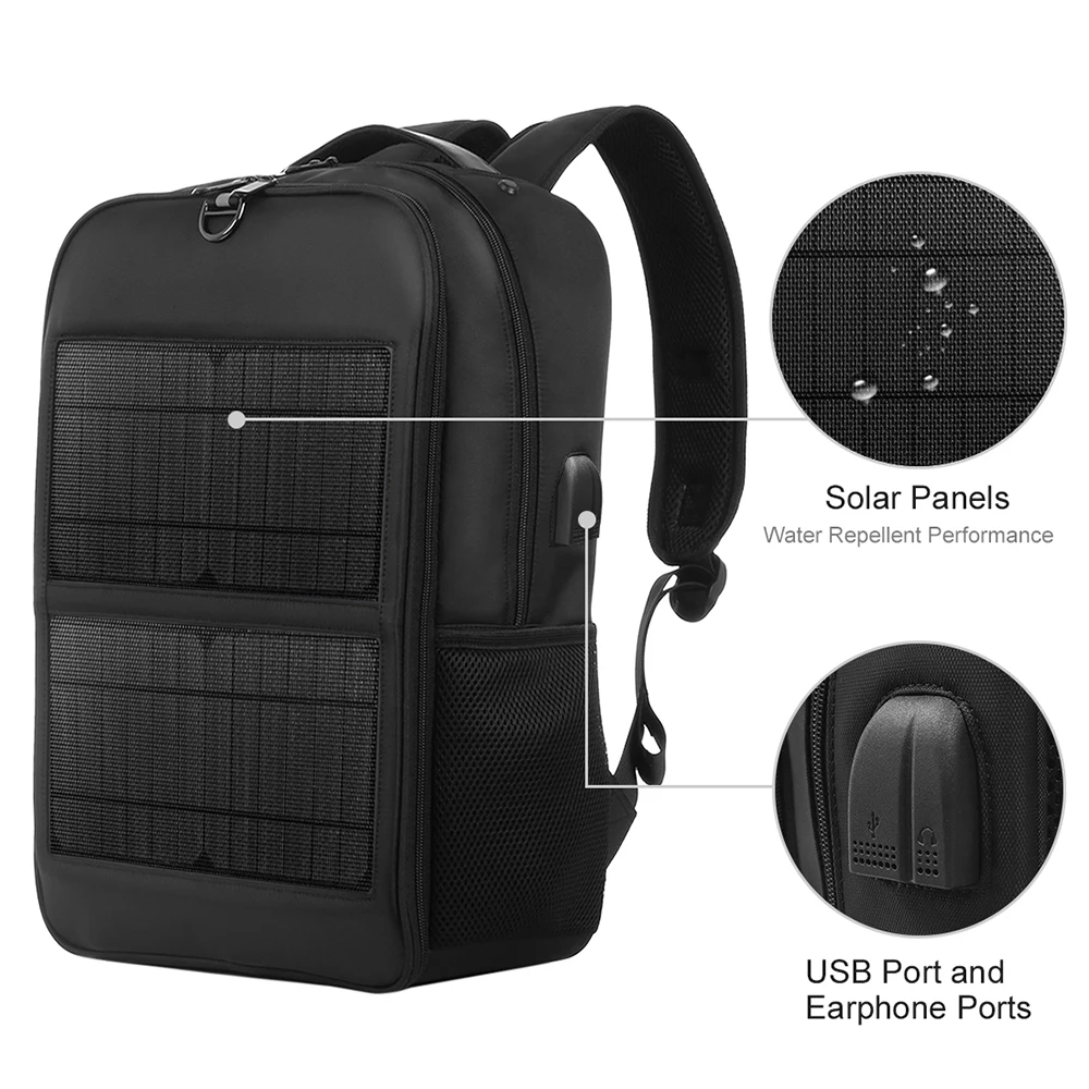 Solar Backpack with 14W Solar Panel Dual USB Port Waterproof Nylon Backpack for Outdoors Large-Capacity Travel Bag for Hiking view 3