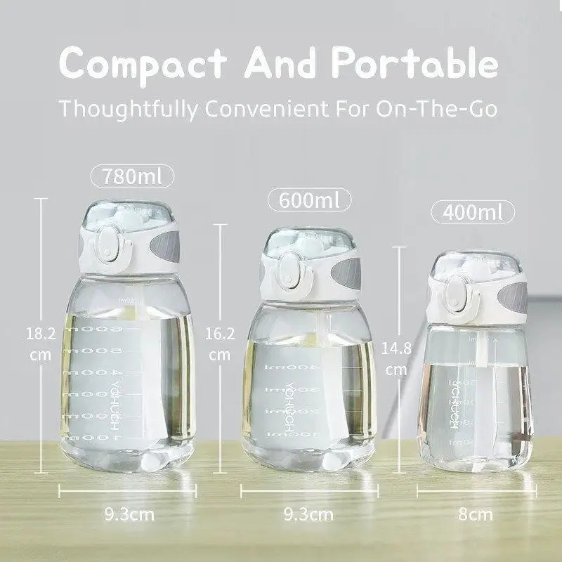 PC Straw Water Bottle Leakproof Food Grade BPA Free One Hand Open Lid With Lock Button Drop-proof For School Office Travel Gym