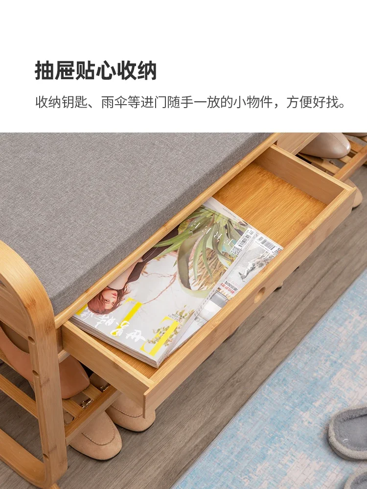 Bamboo court Nordic shoe stool home door creative cabinet bench multi-functional storage upholstered bench furniture shoes rack