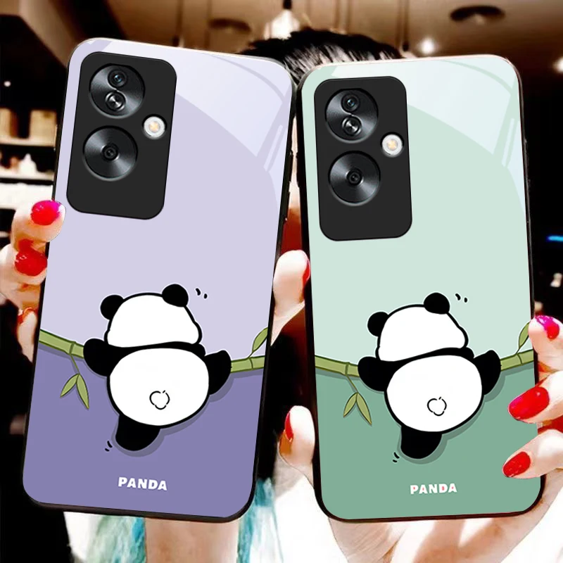 Background Bear Cute For Oppo A79 5G 58 78 74 60 4G Reno 11F Realme GT 6 11 Note 50 10 C55 X2 Tempered glass black phone case