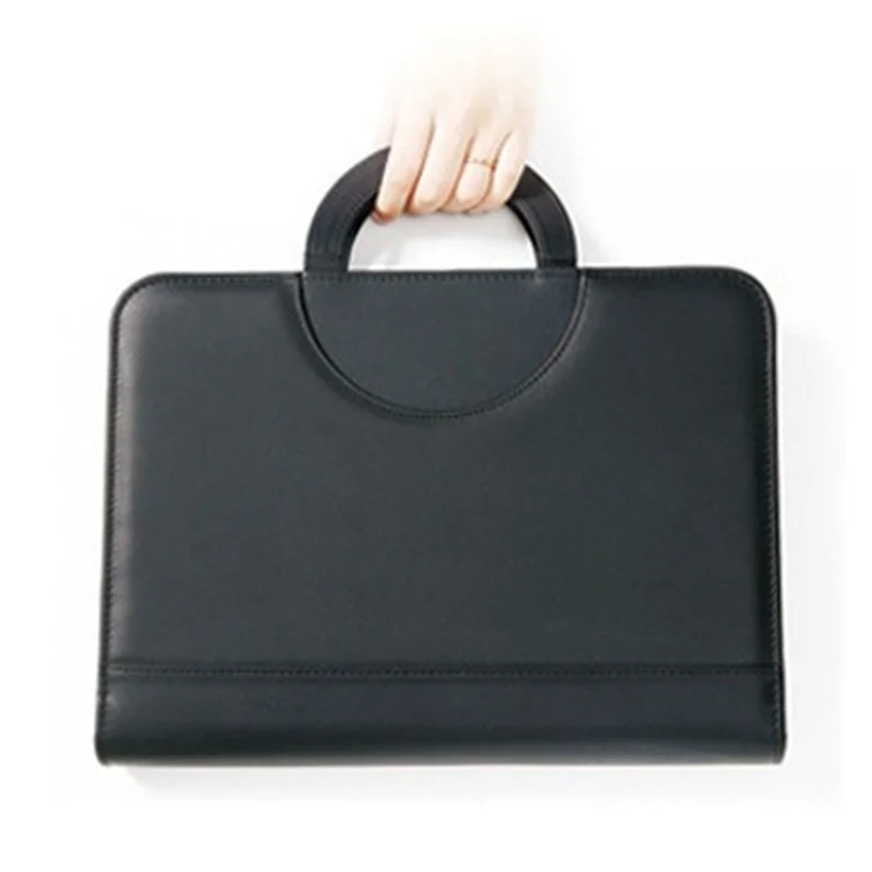 A4 Zipper Calculator Binder Conference File Pad Folder Briefcase Tablet Portable Circular Handle File Bag