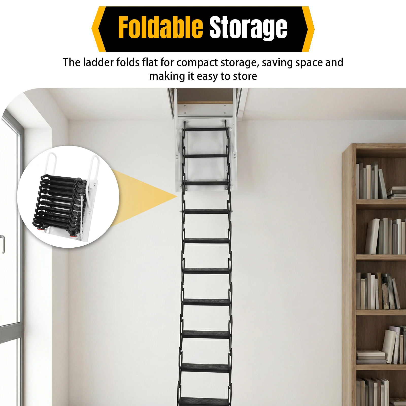 

Space-Saving Collapsible Stair Pull Down System Manganese Steel Attic Staircases 440LBS Capacity for Garages/Roofs/Basements