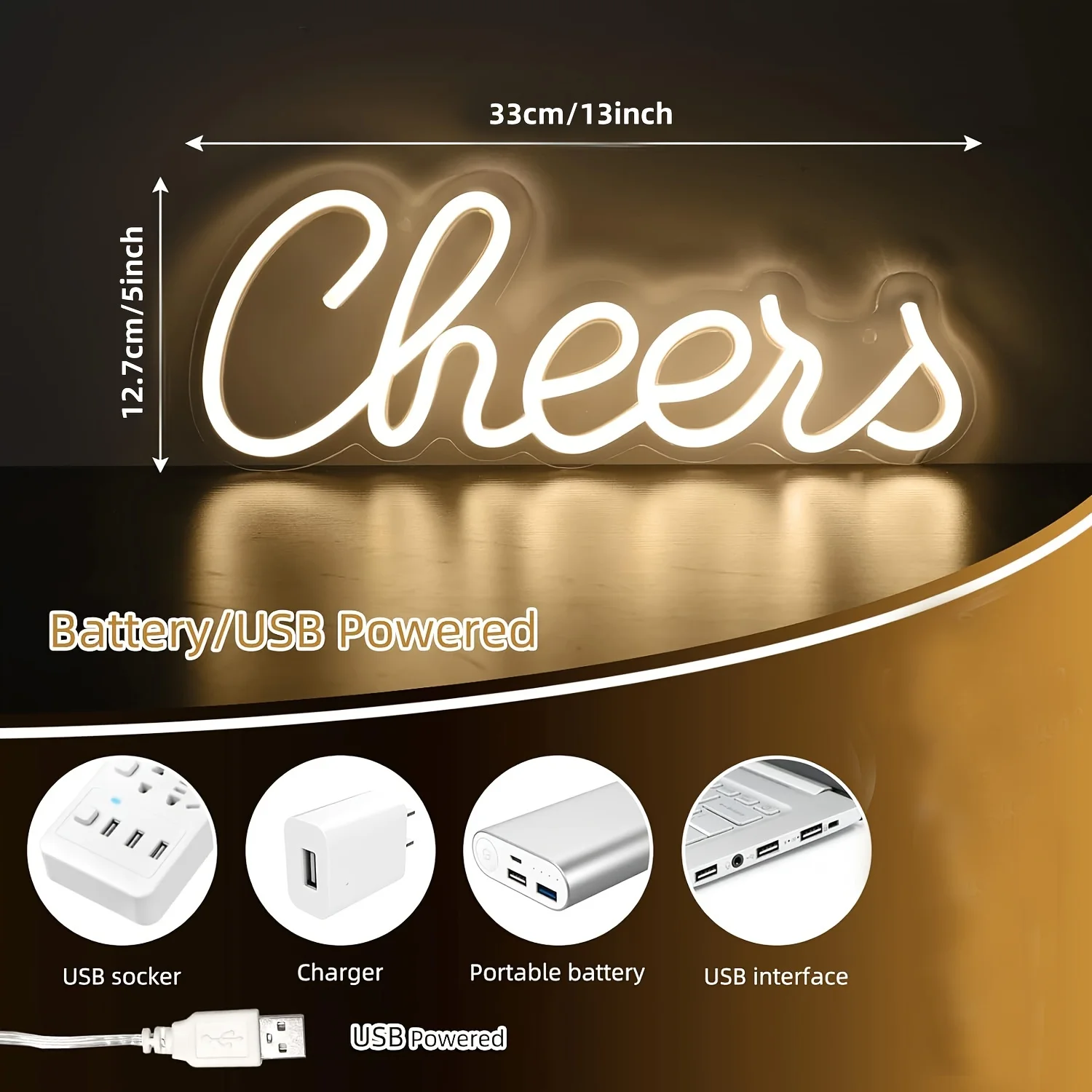 Cheers neon sign, USB powered cheers LED sign for wall decoration, neon bar sign for singles parties, bar beer parties