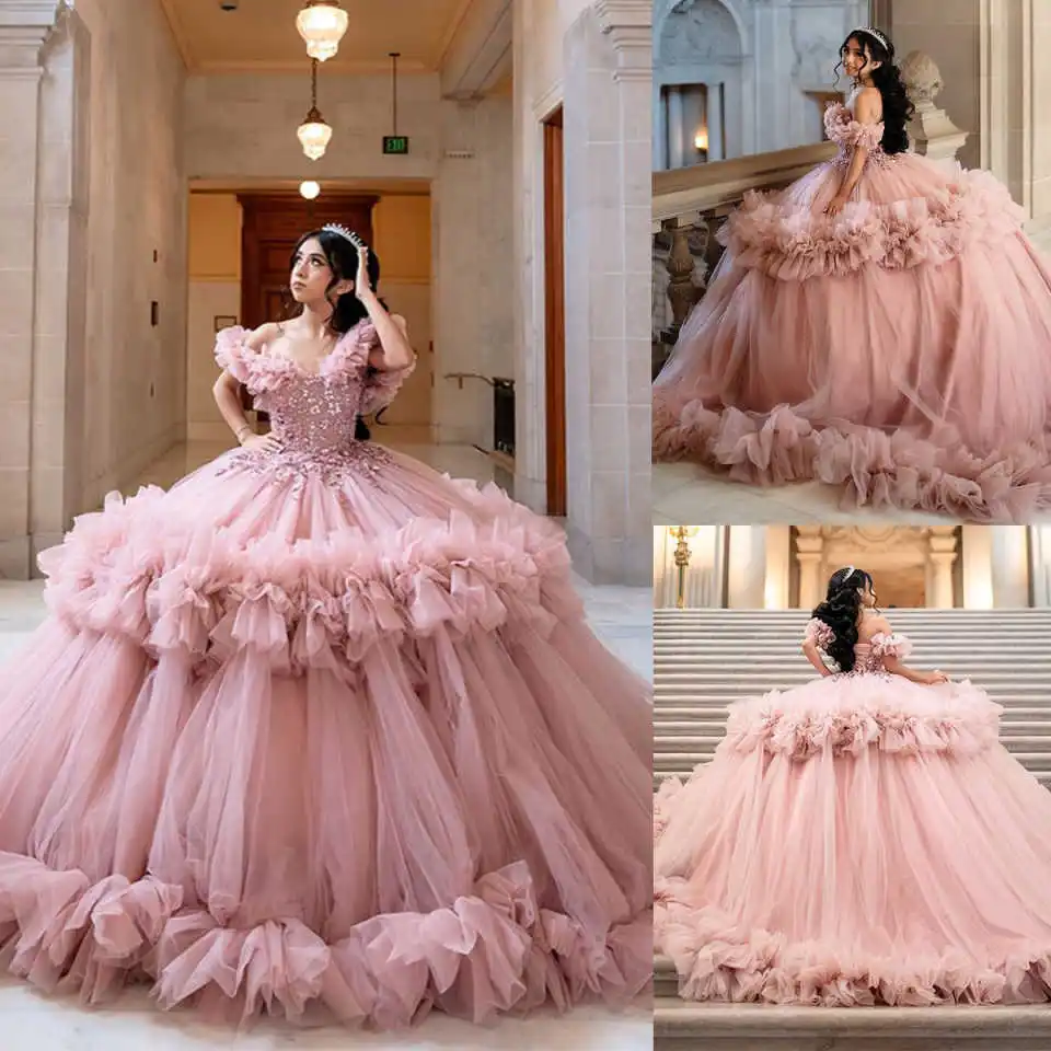 Neue Ankunft Ballkleid Brautkleider Rosa Pailletten Rüschen Brautkleid Brautkleider Sweep Zug Vestido De Noiva Angepasst