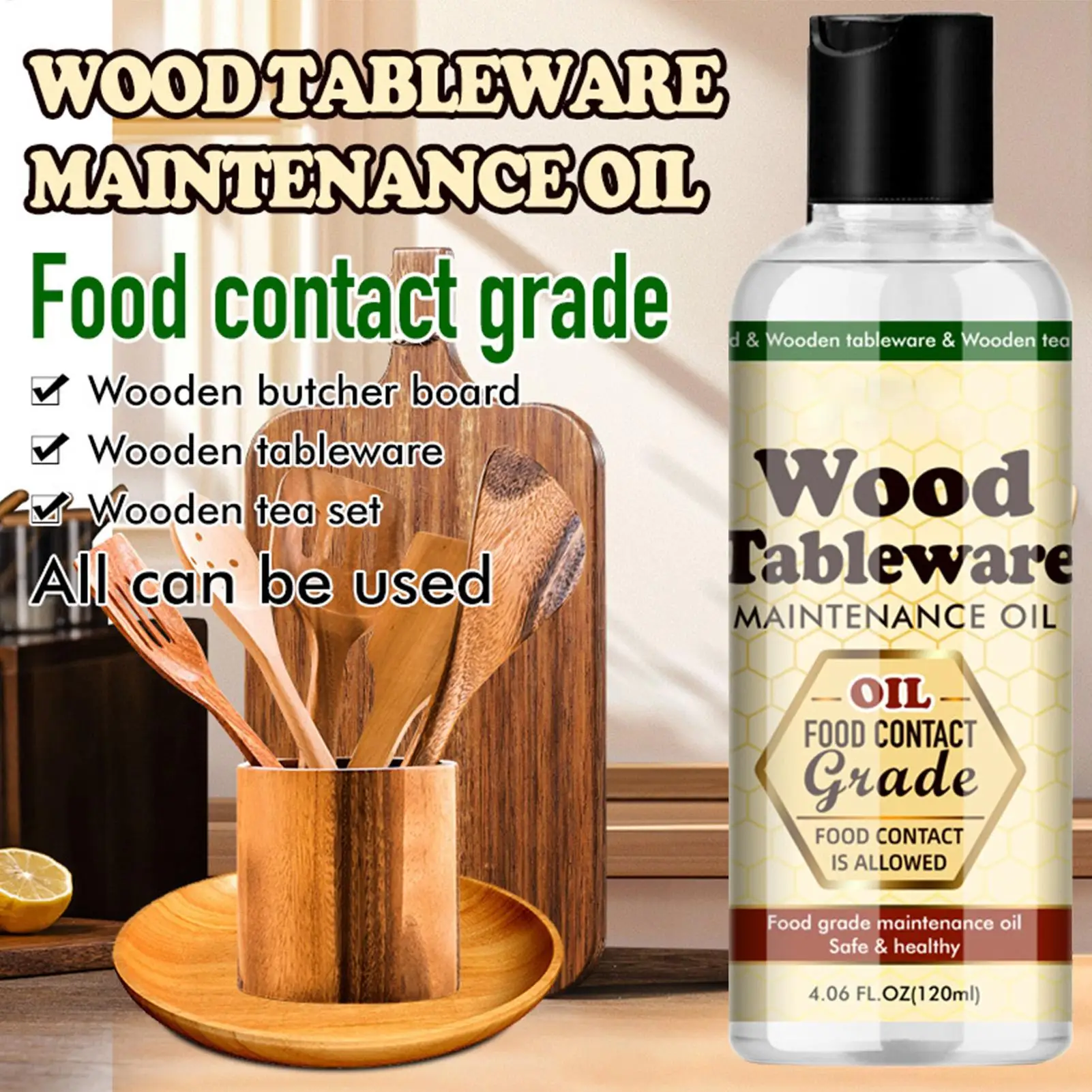120ml Wood Cutting Board Care Oil Conditioner Oil for Tea Set Wood Maintenance Oil for Wooden Furniture Enhanced Wood Safety