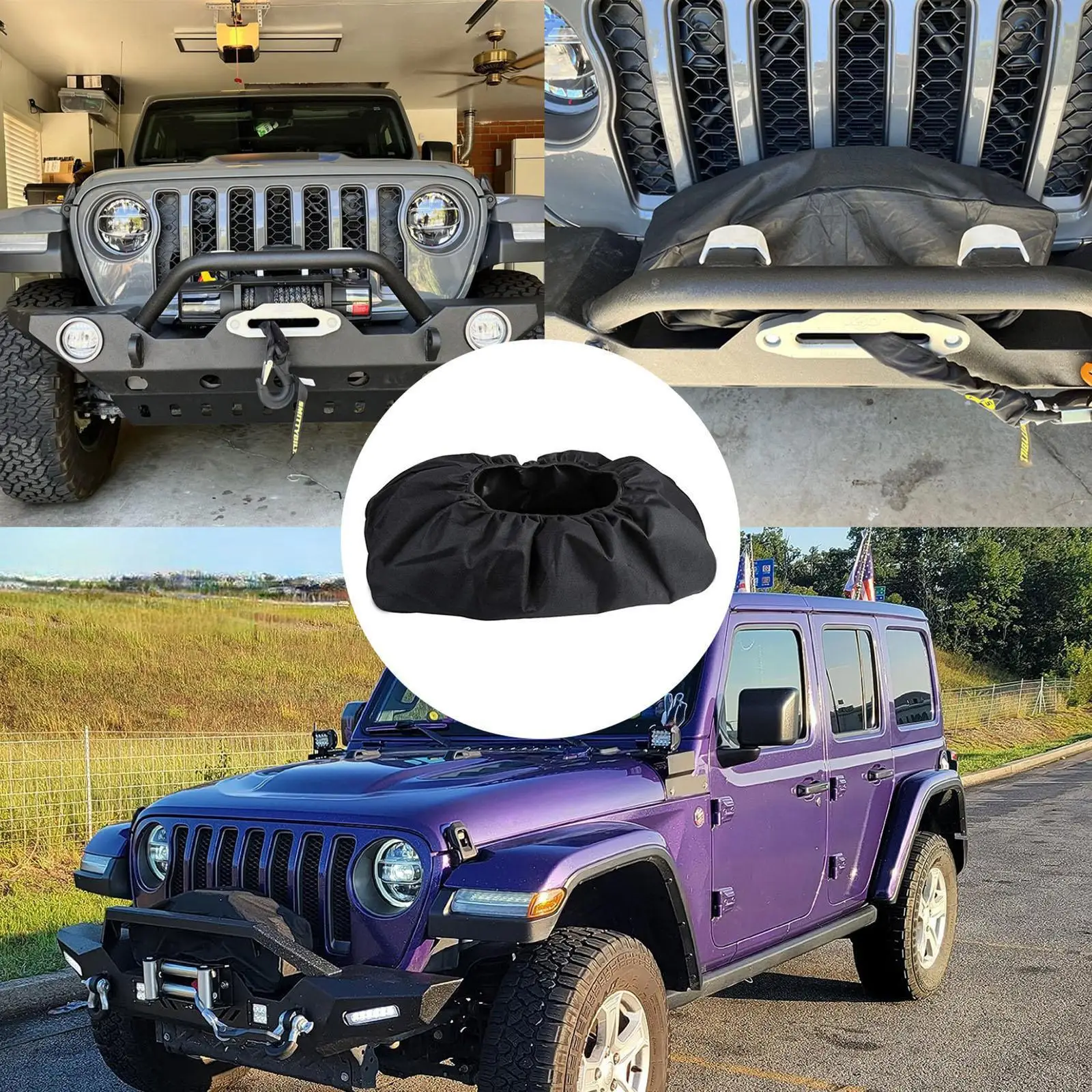 

Car Winch Cover Easy to Install Black Heavy Duty Dustproof 900D Oxford Cloth