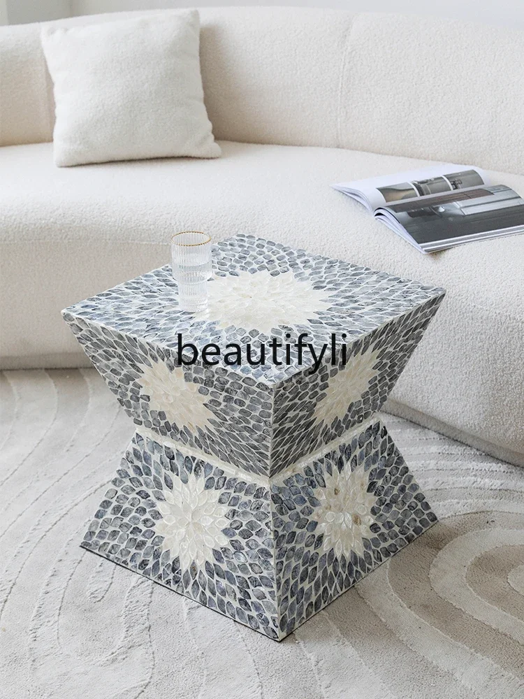 

Natural shell edge few household living room coffee table high-end sofa corner few balcony square side table