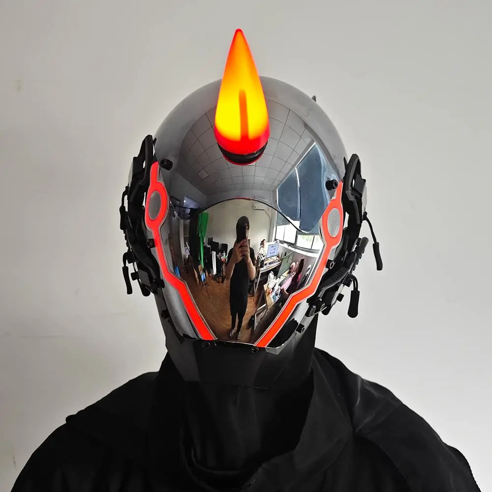 JAUPTO Punk Mask for Men, LED Ox horn Mask,Futuristic Punk Techwear, Cosplay Halloween Fit Party Music Festival Accessories