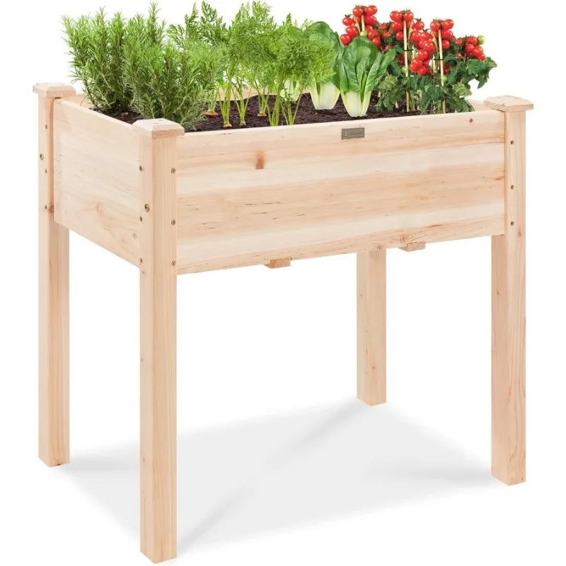 Raised Garden Bed, Elevated Wood Planter Box Stand for Backyard, Patio, Balcony W/Bed Liner, 200lb Capacity, Flower Pot