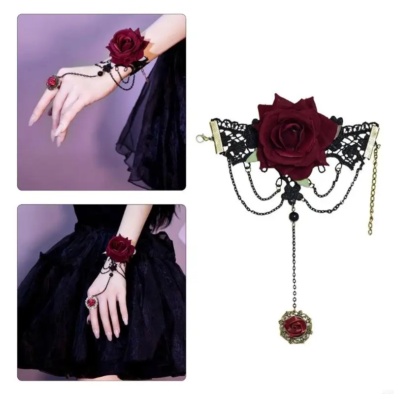 270D Dark Series Wrist Strap Rose Flower Cuff Sleeves Halloween Party Supply