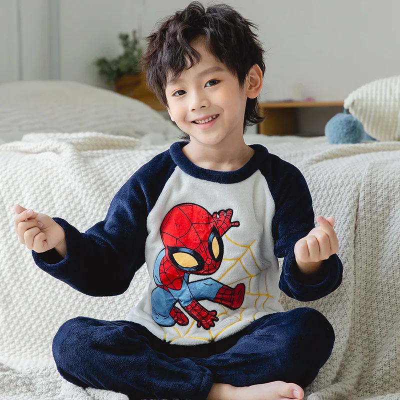 Long-sleeved Winter Pajamas Set Cartoon Boys Girl Thicken Pajamas Set Flannel Fleece Color Children\'s Pajamas