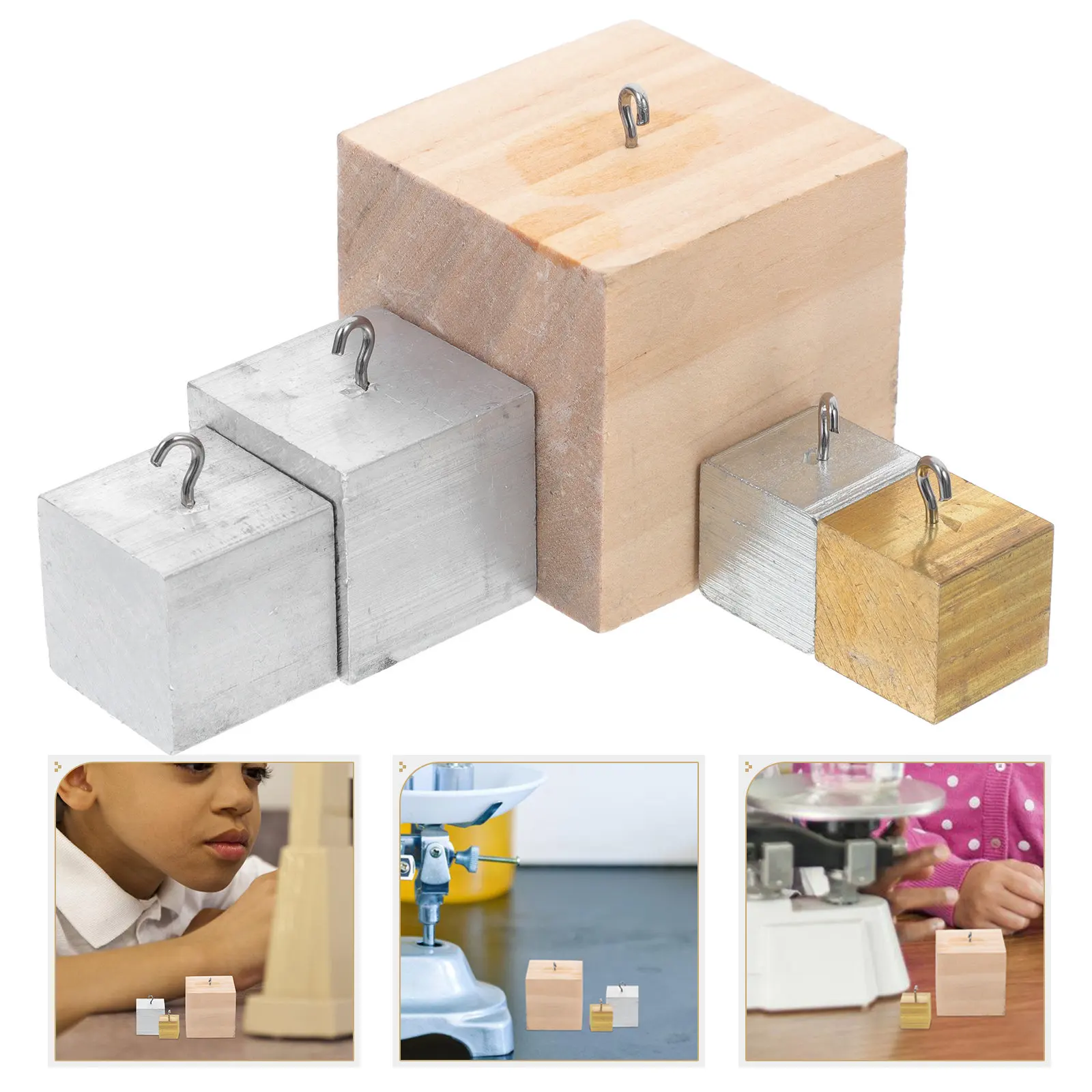 

5Pcs Density Cube Set Multi-Material Copper Iron Aluminum Wood Hook Design Scientific Experiment Physics Teaching Equipment