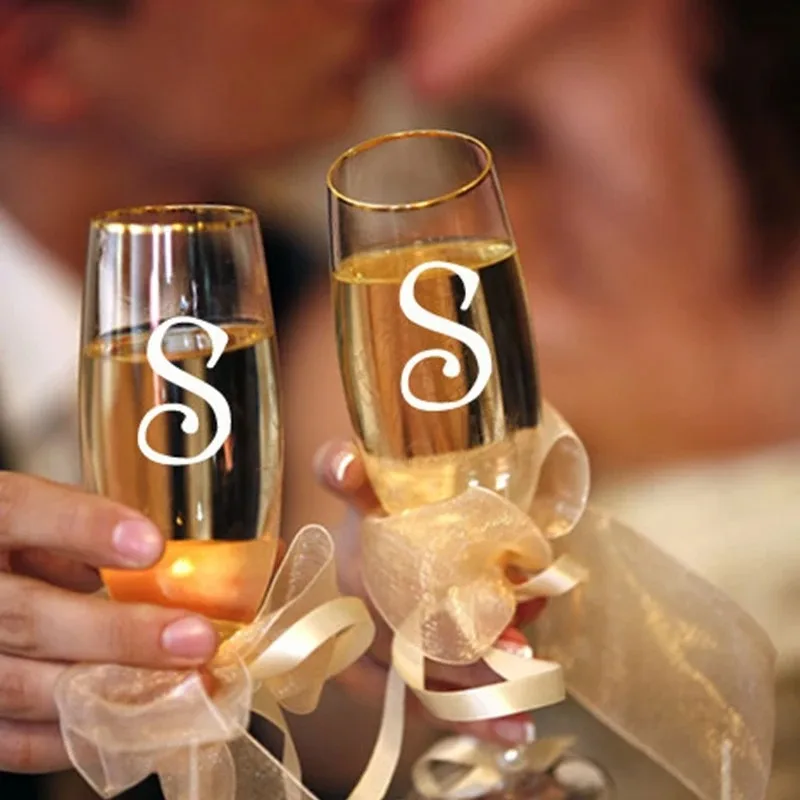 10pcs/lot Wedding Stickers , Monogram Decals for wine glasses, bridal shower, initial letters Wedding Decoration