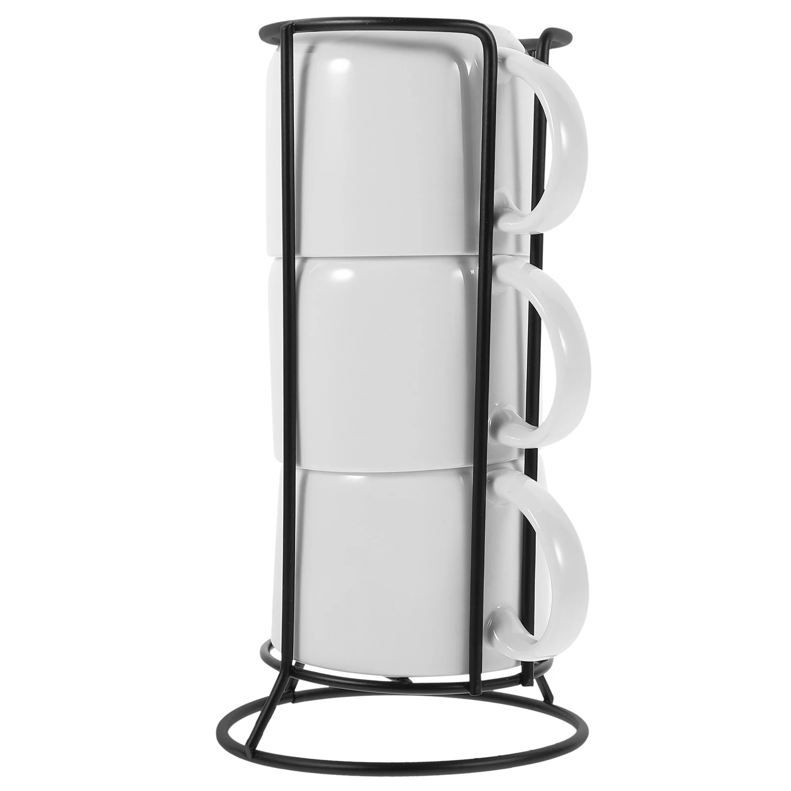 1 set Ceramic Mug Set Vintage Office Home Tea Coffee Water Cup Storage Rack Smooth Edge Sturdy Metal Material