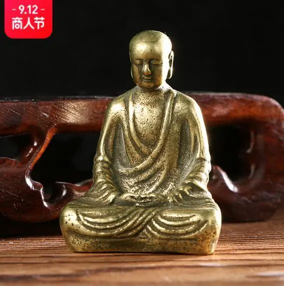 Old antique bronze ware, Ksitigarbha Bodhisattva solid brass ornament, office home collection decoration