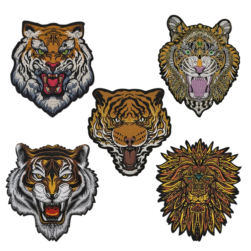 Large Cool Leopard Tiger Lion Wolf Embroidery DIY Repair Hole Stickers For Clothing Jackets Down Fabric Animal Ironing Patch