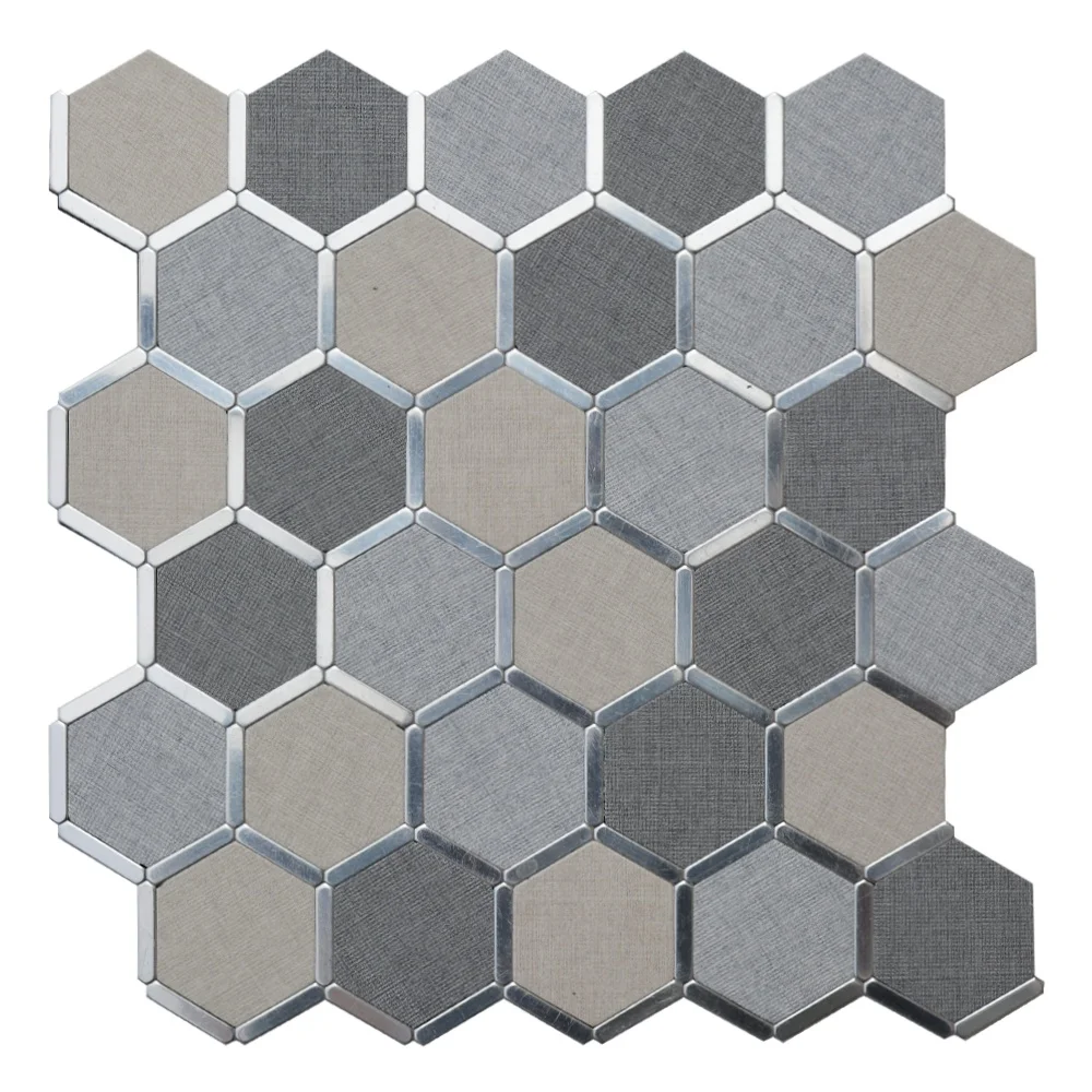 Modern Hexagon Gray and Sliver Cladding Bathroom Tiles Peel and Stick Aluminium Mosaic 3D Wall Sticker