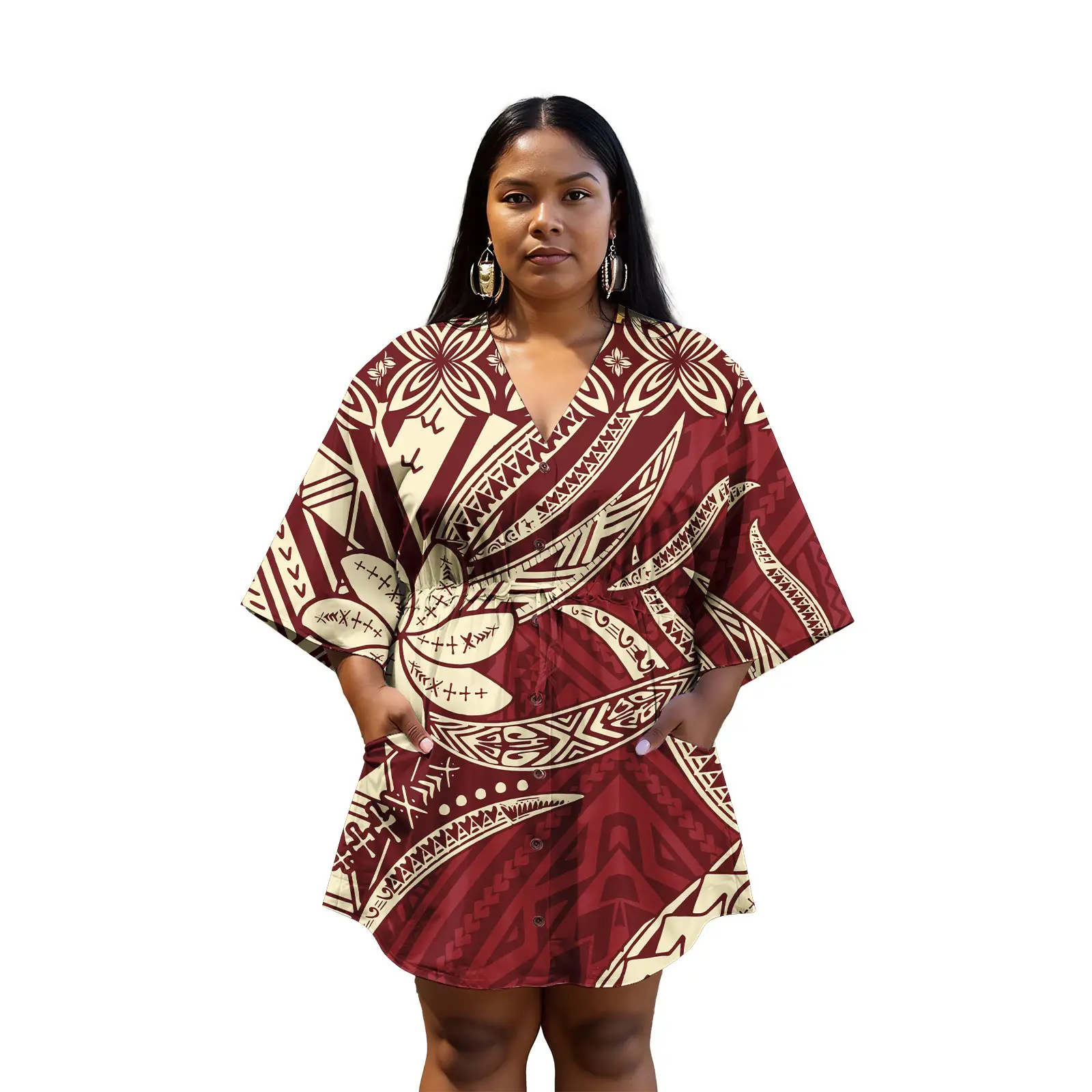 Vintage Midi Dress Dress Women Polynesian Pacific Island Hawaii Dress Patterns Custom Casual Clothing