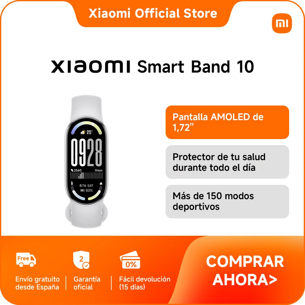 Official | Xiaomi Smart Band 10 - Plata glaciar , Pantalla AMOLED de 1,72" con biseles ultrafinos, Sueño mejorado con orientación personalizada, Bateria de larga duración de hasta 21 dias, Cuerpo de