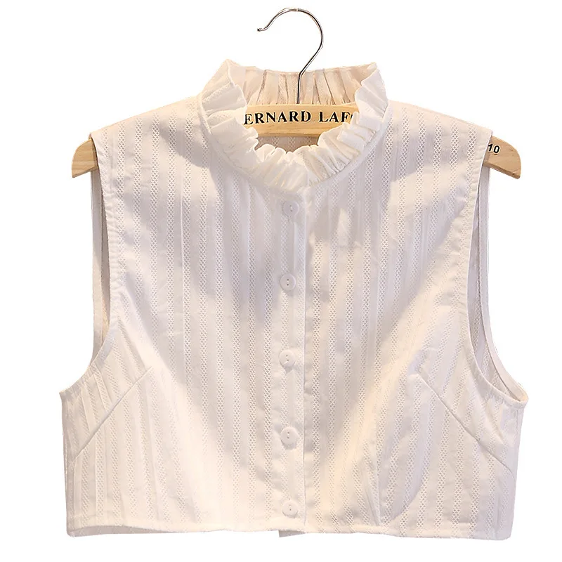 Fake Versatile Autumn Winter Spring Pure Breathable Fit Cotton Linen Ruffled Edge Round Neck Korean Version