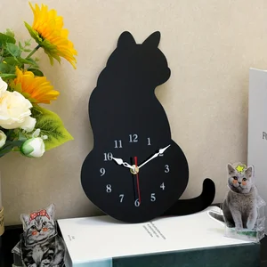 1pc Diy Acrílico ACRYLIC NEGRO Reloj de pared de la pared de gato silencioso Decoración del hogar para el hogar para la sala de estar Decoración de la oficina del restaurante 8 mejores gatos de reloj de ventas - №3