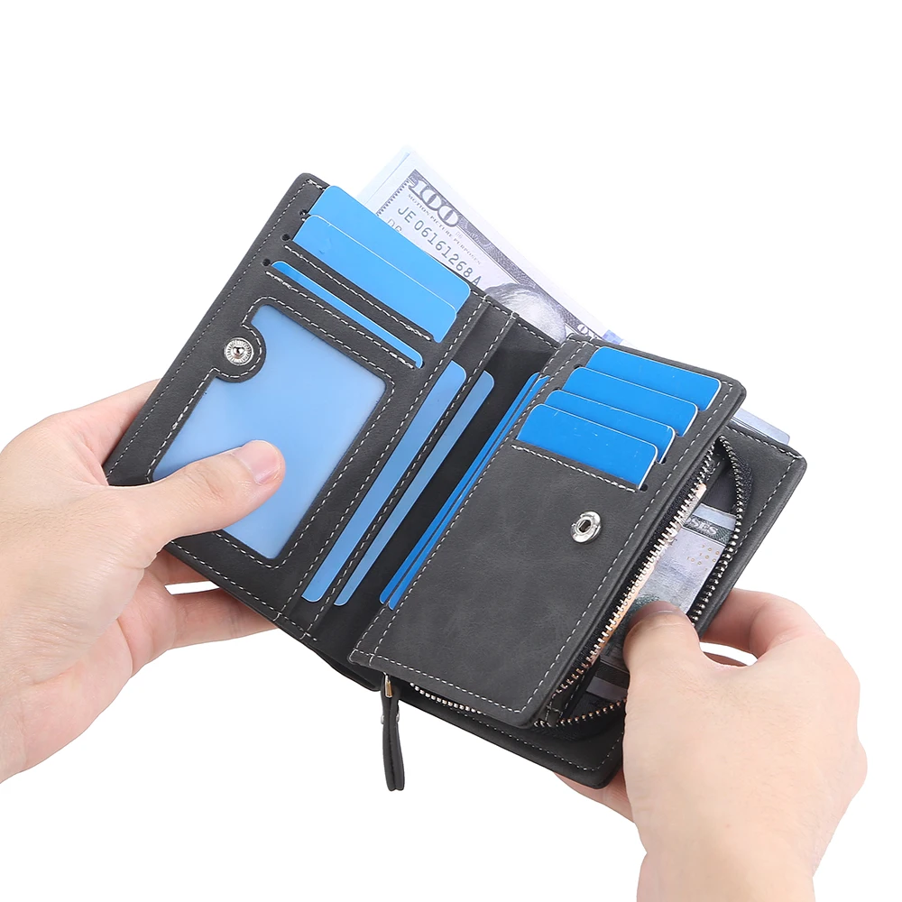 새로운 가죽 남성 지갑 고품질 지퍼 짧은 디자인 지갑 힙스터 신용카드 홀더 동전 지갑 빈티지 지갑