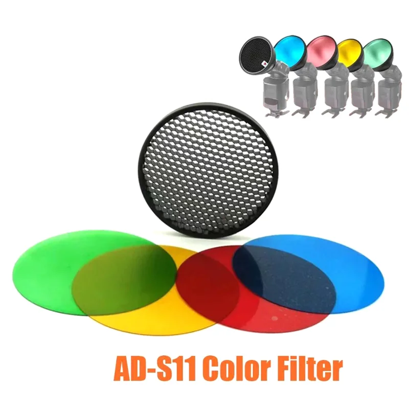 جديد! لحزمة جل مرشح الألوان Godox AD-S11 مع شبكة قرص العسل لملحقات فلاش AD200/Ad200pro