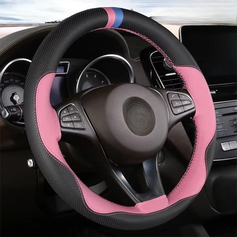 

Hand-sewn refurbished pink car steering wheel cover, universally compatible with most cars